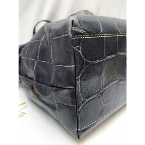 Dooney & Bourke Chiara Black Leather Crocodile Embossed Drawstring Tote Bag - Picture 8 of 14